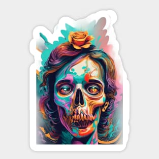 The face with a skull has strong, expressive colors Sticker